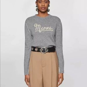 MARNI GREY SHETLAND WOOL LONG-SLEEVED SWEATER EMBROIDERED MARNI LOGO LARGE NEW